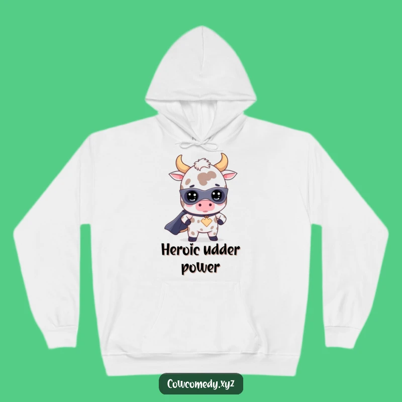 Funny Kawaii Cow Superhero Hoodie: Cozy Bovine Hero for a Hilarious Winter