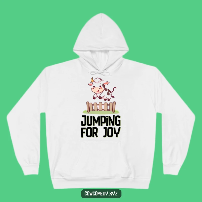 Funny Happy Cow Jump Hoodie: Cozy Farm Fun, Joyful Cow Design Hoodie Gift!