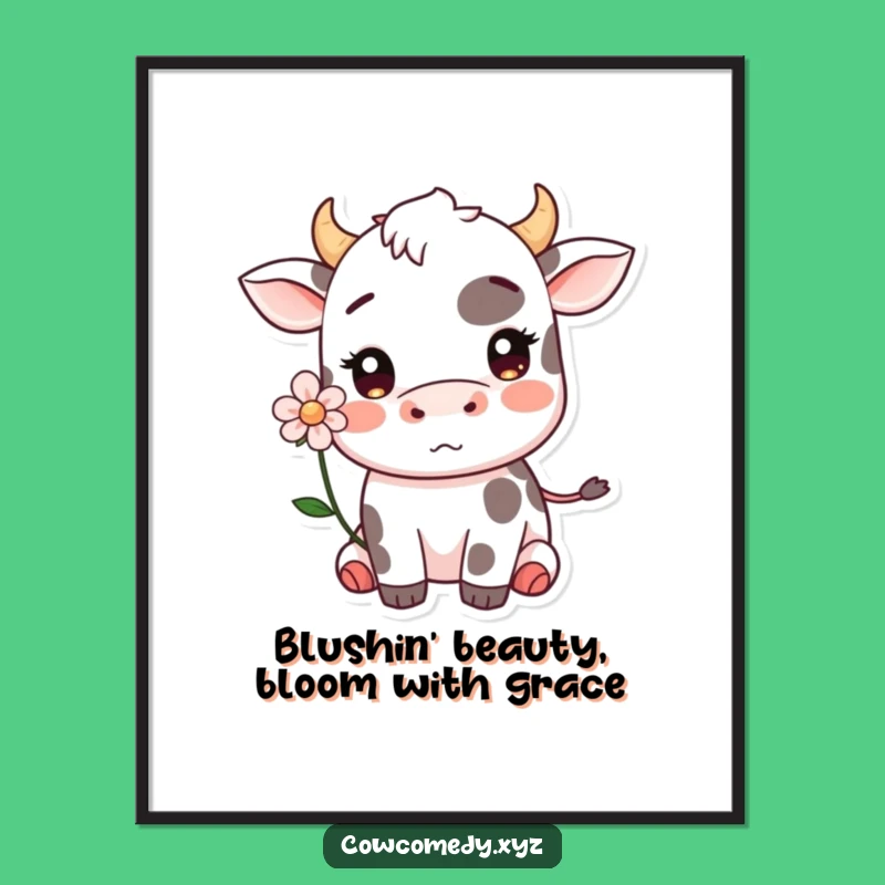 Free Printable Kawaii Cow Blushing Wall Art: Funny Downloadable Decor for a Sweet, Charming Space