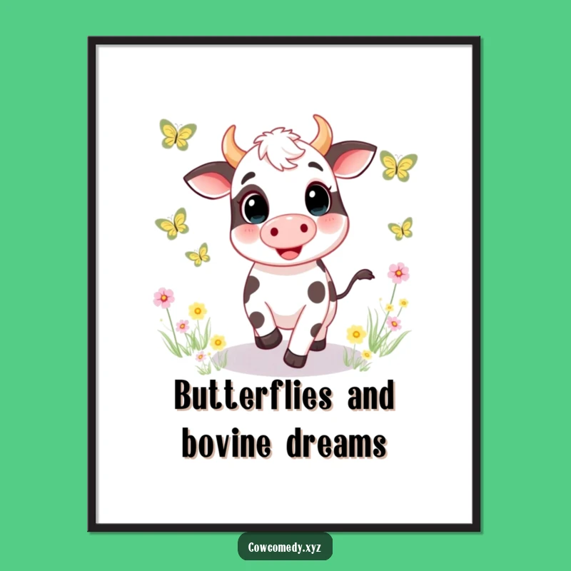 Free Printable Cow Wall Art: Glee Butterfly Chase Funny Downloadable Art
