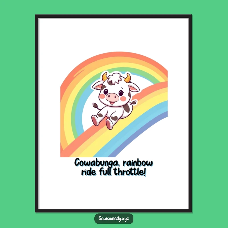 Free Printable Cow Wall Art: Rainbow Slide Fun, Funny Downloadable Decor for Playful Spaces