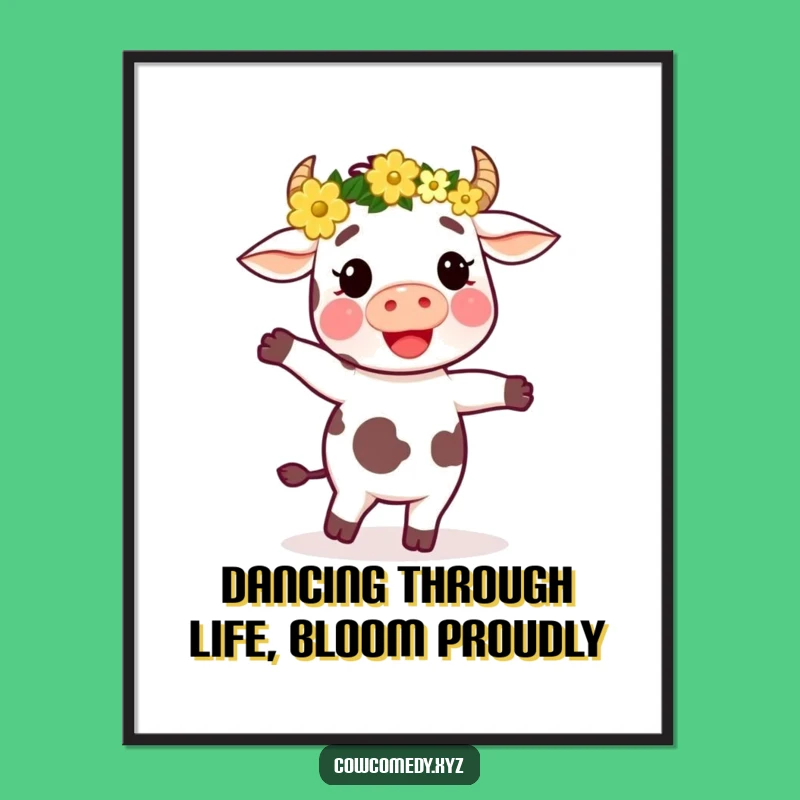 Whimsical Free Printable Wall Art: Dancing Cow Character - Joyful Downloadable Art for Decor