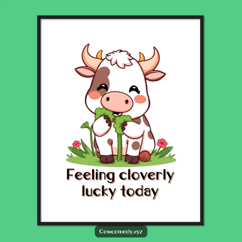 Funny Free Printable Wall Art: Happy Kawaii Cow Art