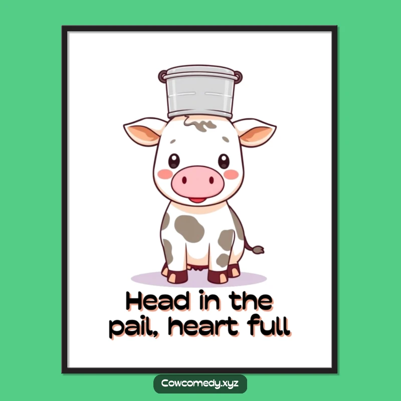 Free Printable Balancing Cow Milk Pail Art: Funny Kawaii Downloadable Decor