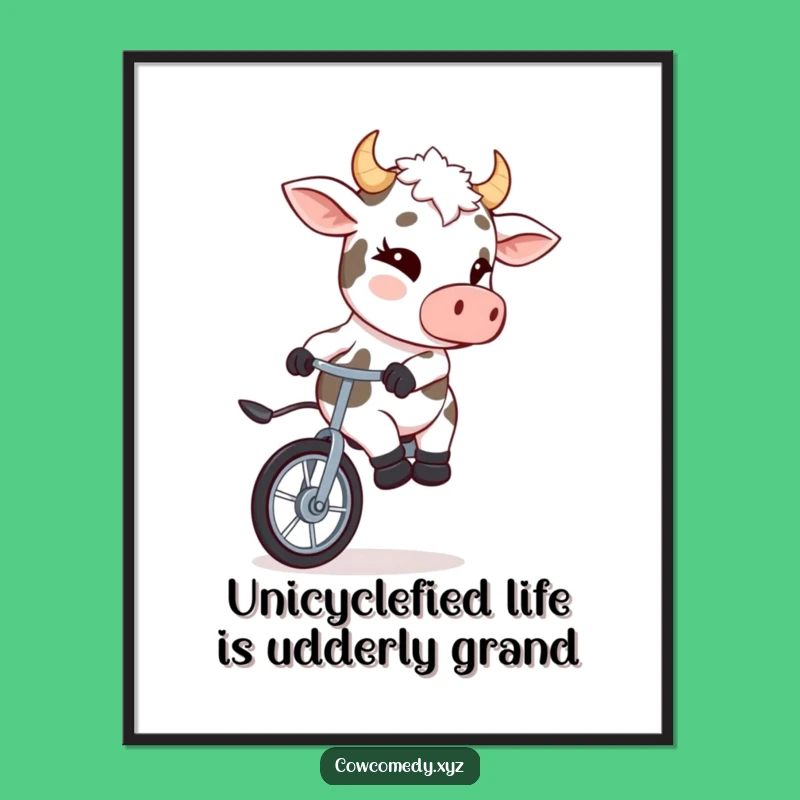 Free Printable Funny Cow Unicycle Art - Hilarious Downloadable Wall Decor