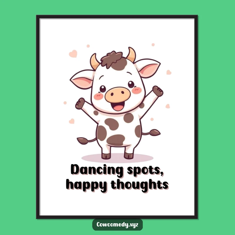 Free Printable Kawaii Cow Dancing Art: Spots Flying Funny Downloadable Decor