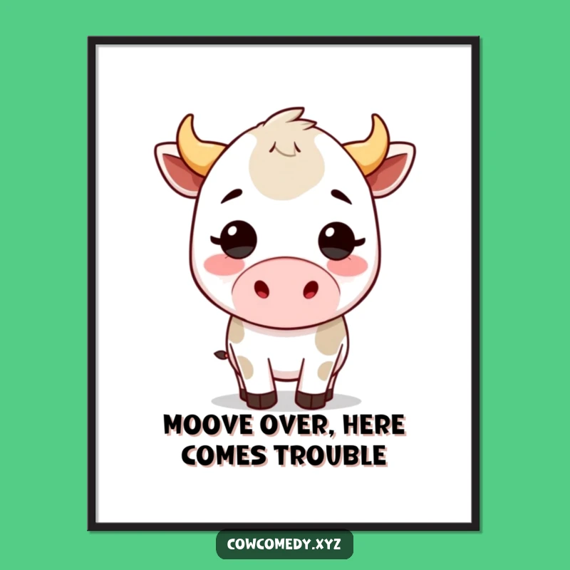 Free Printable Kawaii Cow Headbutt Wall Art - Funny Downloadable Decor for Playful Spaces