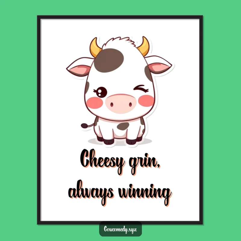 Free Printable Kawaii Cow Wink Wall Art - Cute Downloadable Decor for Cheerful Spaces