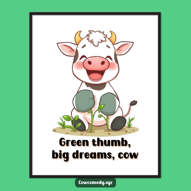 Free Printable Wall Art: Giggling Cow Gardener - Funny Downloadable Art Gift