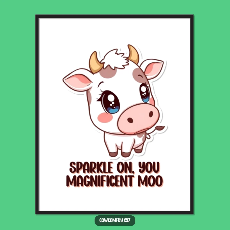 Free Printable Wall Art: Sparkly Eyed Cow Tilting Head, Cute Downloadable Decor