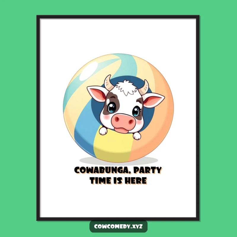 Free Printable Wall Art: Surprised Cow Beach Ball, Quirky Downloadable Art for Fun Spaces