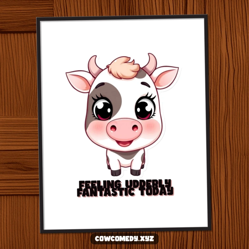 Funny Free Printable Wall Art: A big-eyed, smiling cow offers a cheerful wink, adding playful humor to any room.