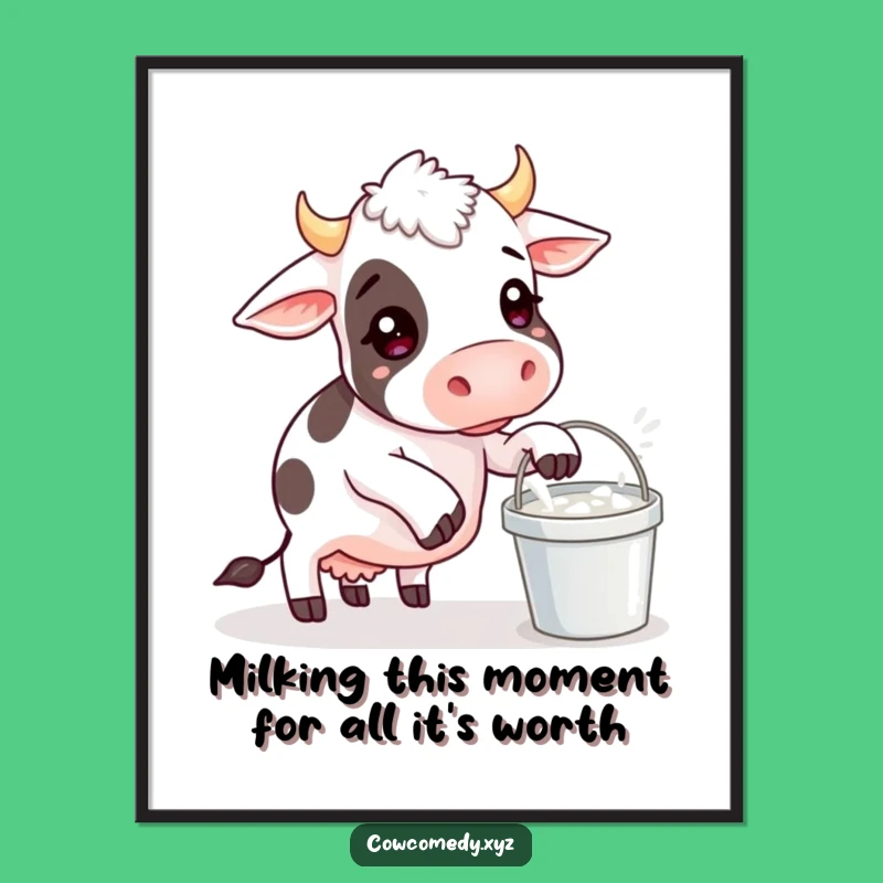 Funny Free Printable Wall Art: Cow Balancing Milk, Hilarious Downloadable Home Decor