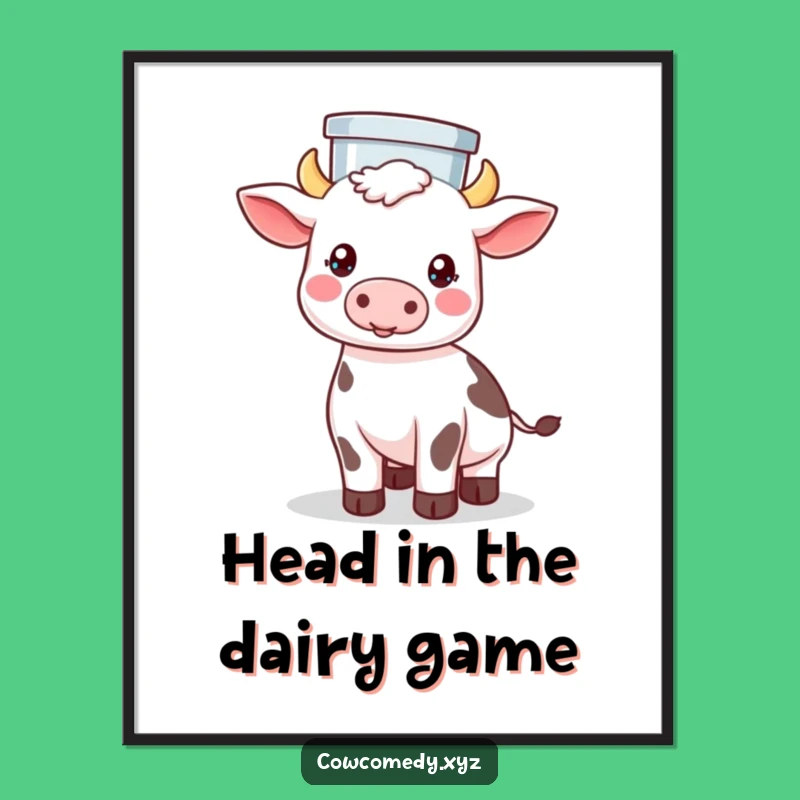 Funny Free Printable Wall Art: Kawaii Cow's Pail Balance! Downloadable Decor for Charm.