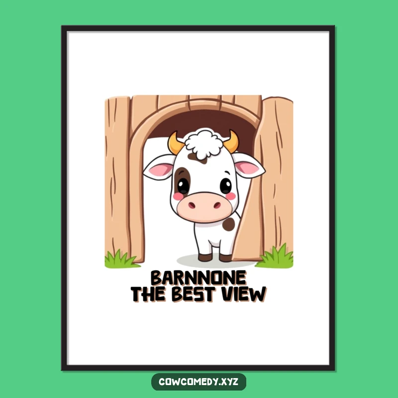 Funny Free Printable Wall Art: Playful Kawaii Cow Peeking, Charming Downloadable Decor
