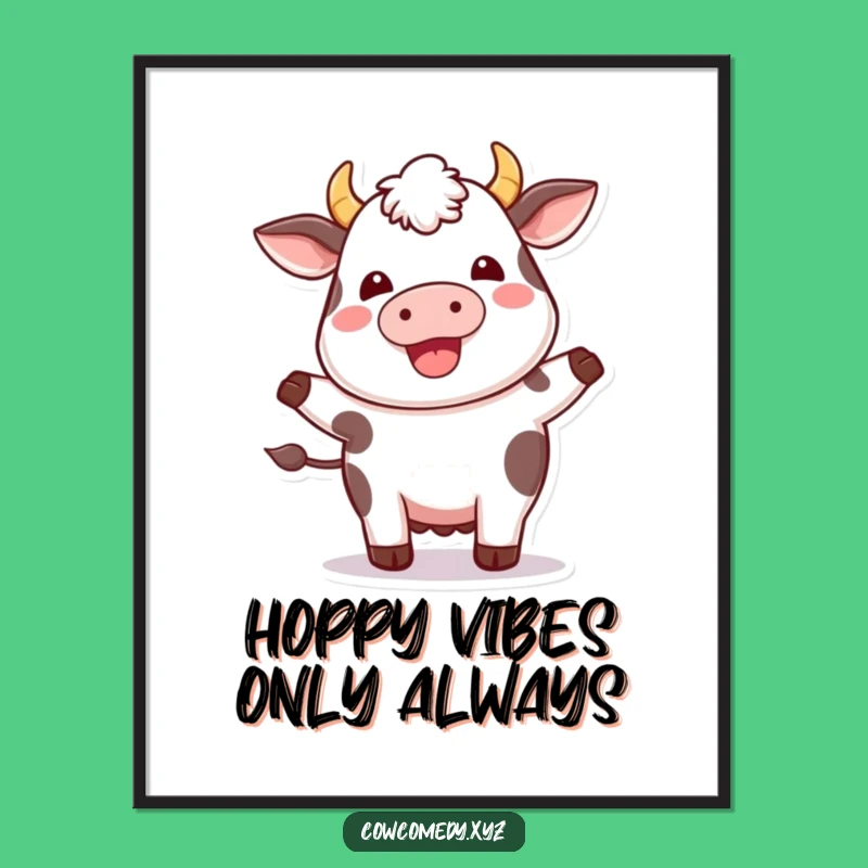 Free Printable Wall Art: Plump Kawaii Cow Hopping, Whimsical Downloadable Decor