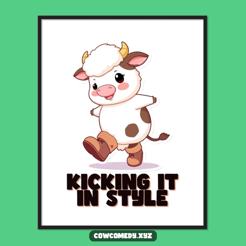 Funny Free Printable Wall Art: Happy Cow Boots! Whimsical Downloadable Decor.