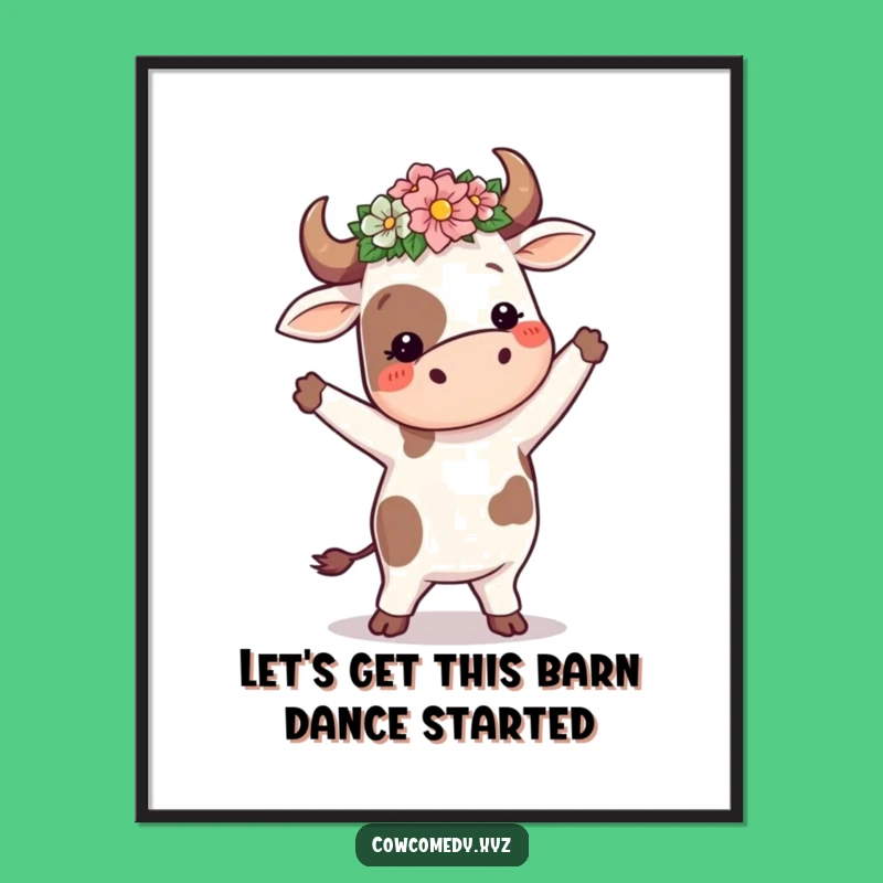 Free Printable Wall Art: Dancing Cow Flower Crown, Humorous Downloadable Decor