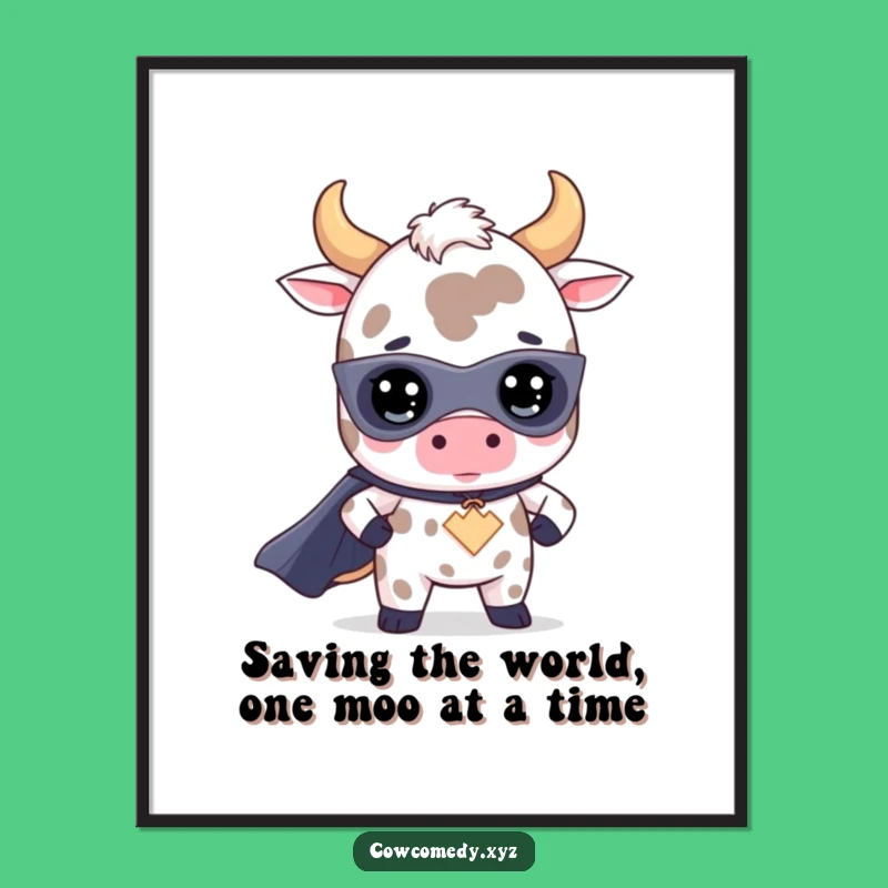 Free Printable Kawaii Cow Superhero Wall Art - Funny Downloadable Decor for Brave Spaces