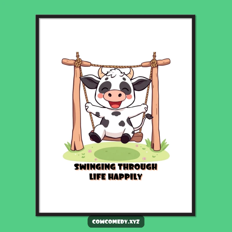 Cute Free Printable Wall Art: Kawaii Cow Rope Swinger - Fun Downloadable Decor