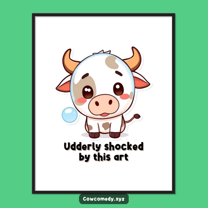 Funny Free Printable Wall Art: Surprised Kawaii Cow, Whimsical Downloadable Decor for Your Home