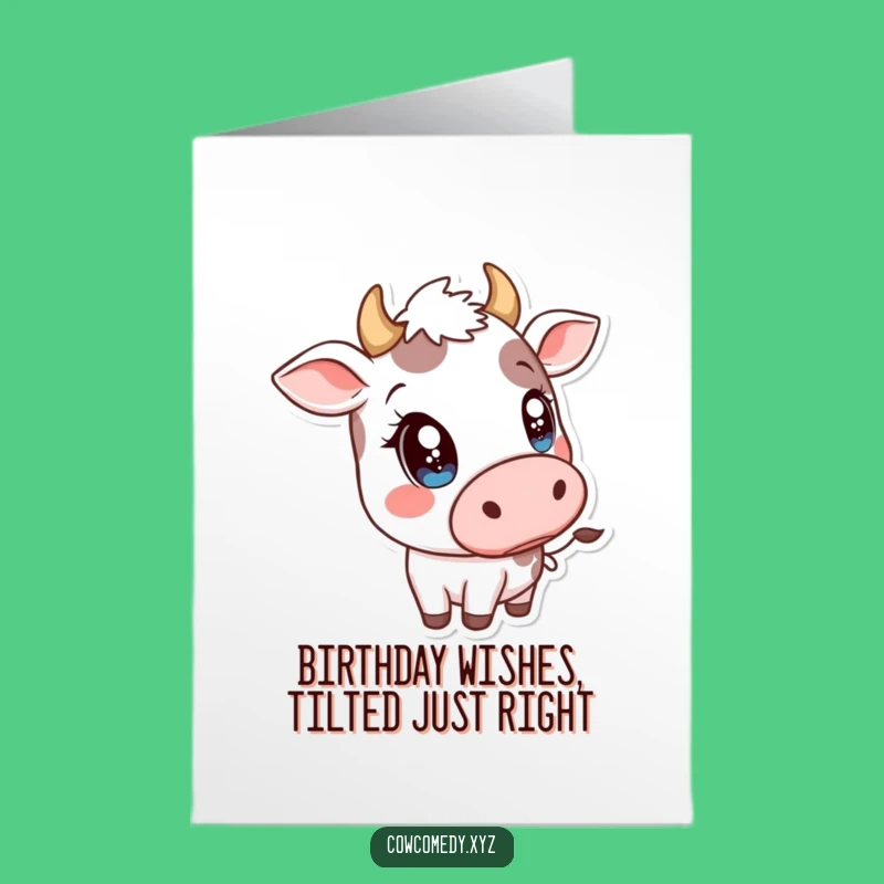 Free Printable Birthday Card: Sparkly Eyed Cow Tilting Head, Cute Downloadable Gift