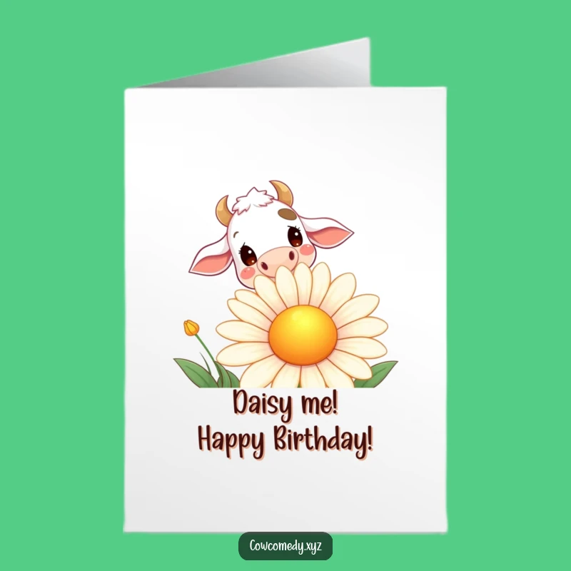 Free Printable Birthday Card: Curious Cow's Daisy Surprise - Funny Downloadable Gift