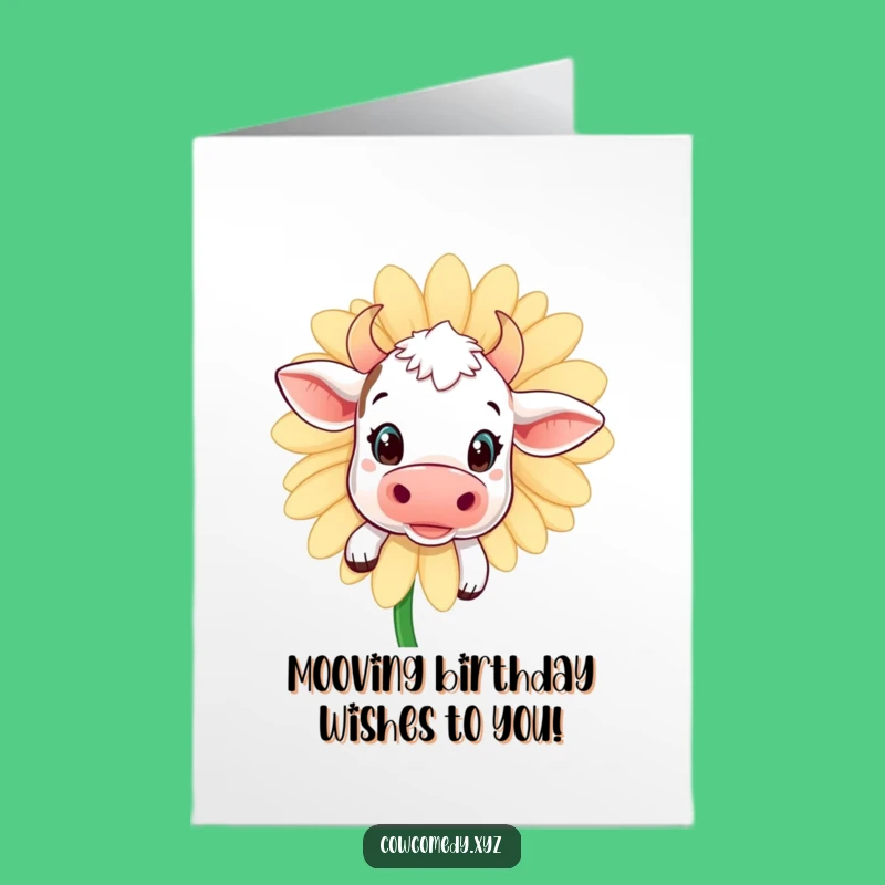 Free Printable Birthday Card: Curious Kawaii Cow Daisy Surprise Funny Downloadable Gift