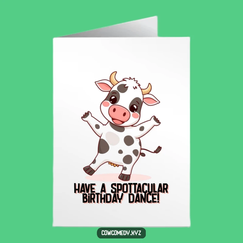 Free Printable Birthday Card: Funny Cow Dancing Spots, Downloadable Fun for a Joyful Celebration