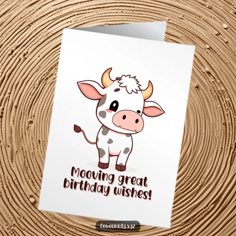 Funny Free Printable Birthday Card: Cow hilariously waving tail, cartoon style, perfect for unique DIY gifts.