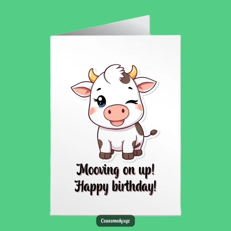 Free Printable Cow Birthday Card: Funny Kawaii Winking Cow Downloadable Gift