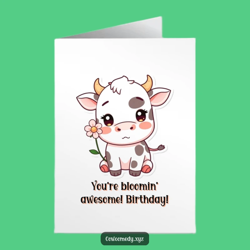 Free Printable Kawaii Cow Blushing Birthday Card: Funny Downloadable Sweetness for a Special Day