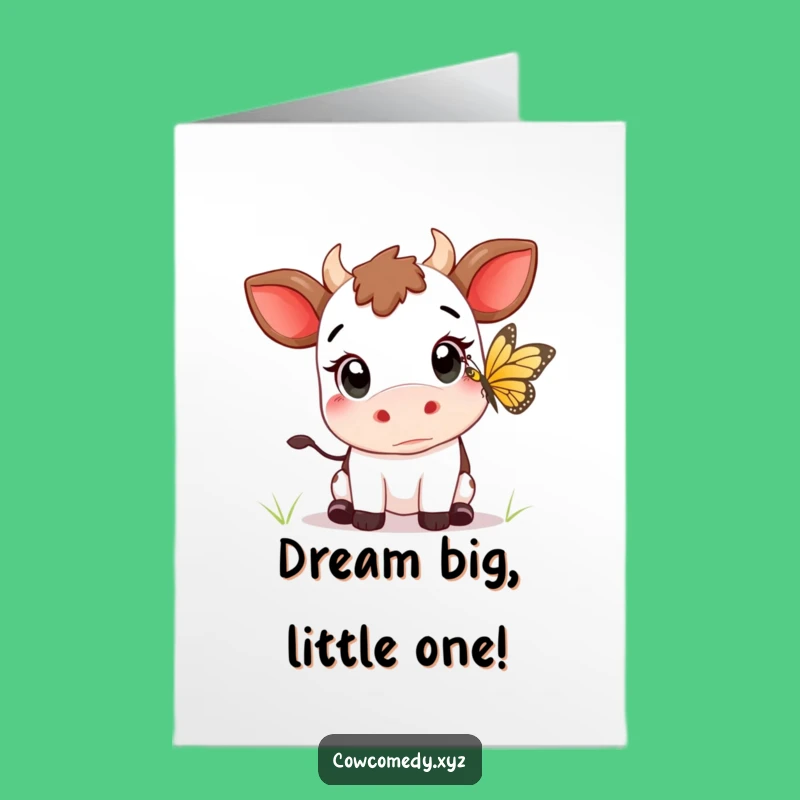 Free Printable Kawaii Cow Butterfly Card: Wide Eyes Funny Downloadable Gift