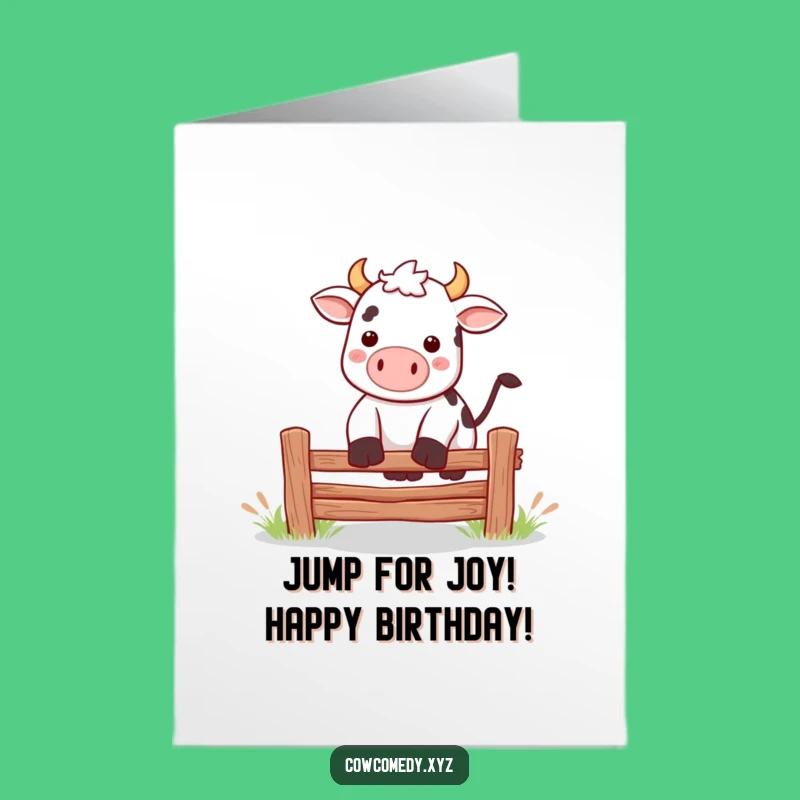 Free Printable Kawaii Cow Jump Card: Funny Downloadable Celebration for a Leap Year Birthday