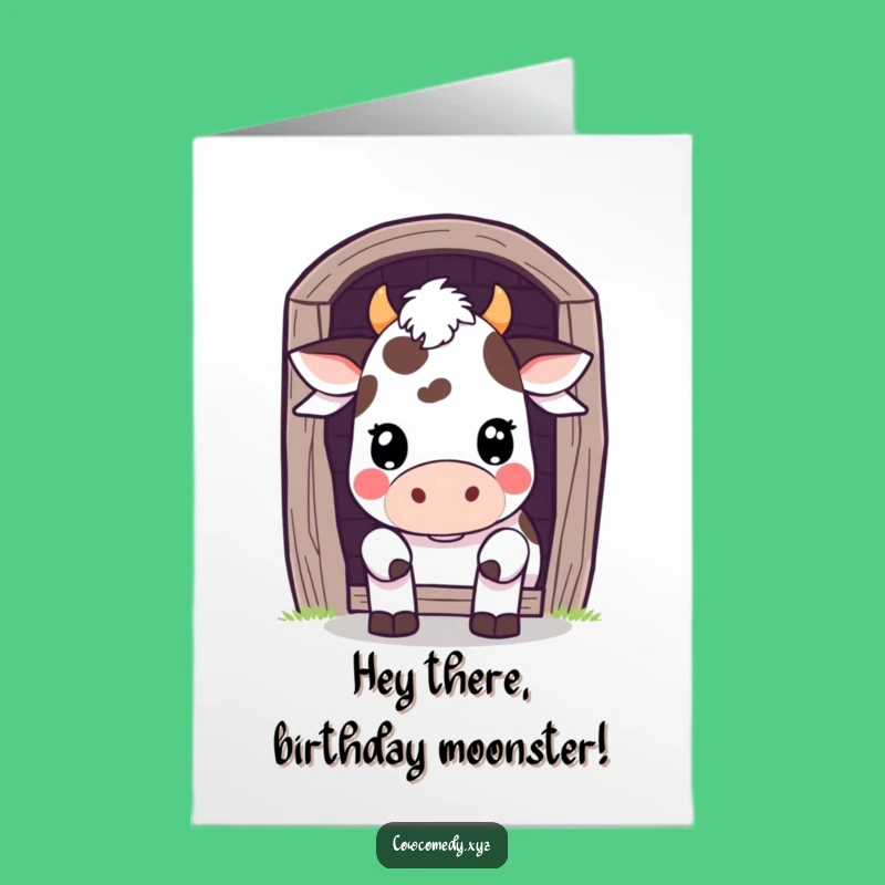 Funny Free Printable Birthday Card: Playful Kawaii Cow Peek
