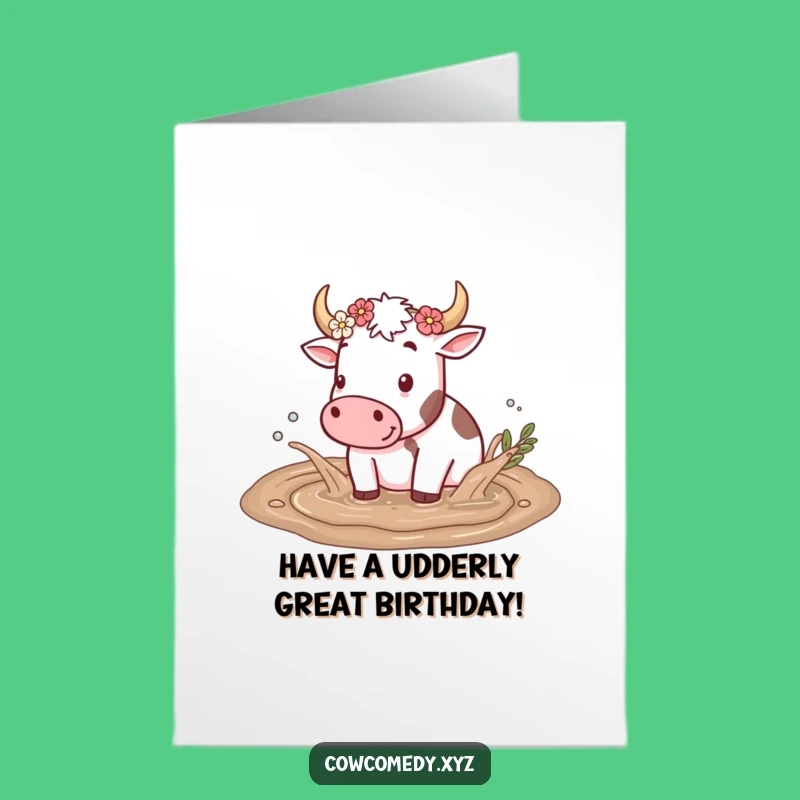 Free Printable Muddy Cow Birthday Card - Funny Downloadable Farm Fun Gift