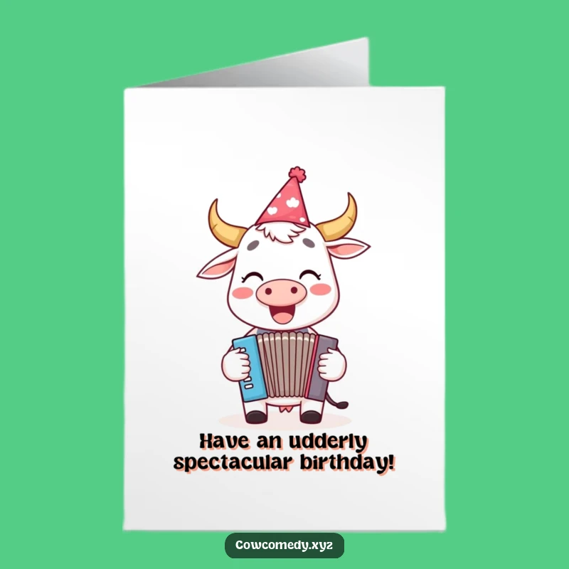 Free Printable Birthday Card: Funny Cow Accordion Party, Downloadable Fun for a Festive Celebration