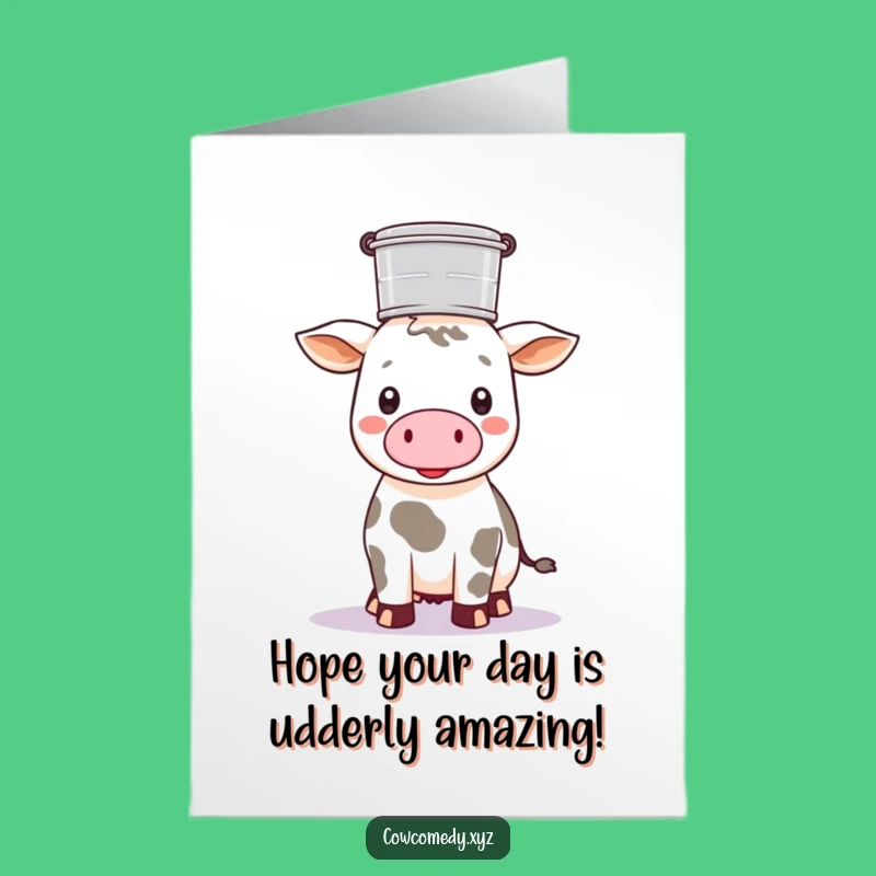 Free Printable Balancing Cow Birthday Card: Milk Pail Funny Downloadable Gift
