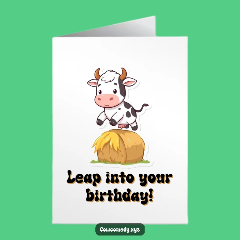Free Printable Birthday Card: Jumping Cow Funny Downloadable Gift Greeting Card