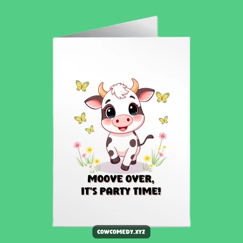 Free Printable Cow Birthday Card: Playful Butterfly Chase Funny Downloadable Gift
