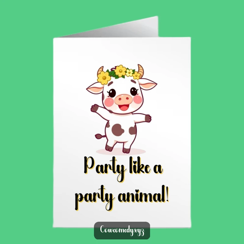 Joyful Free Printable Birthday Card: Dancing Cow Character - Festive Downloadable Gift