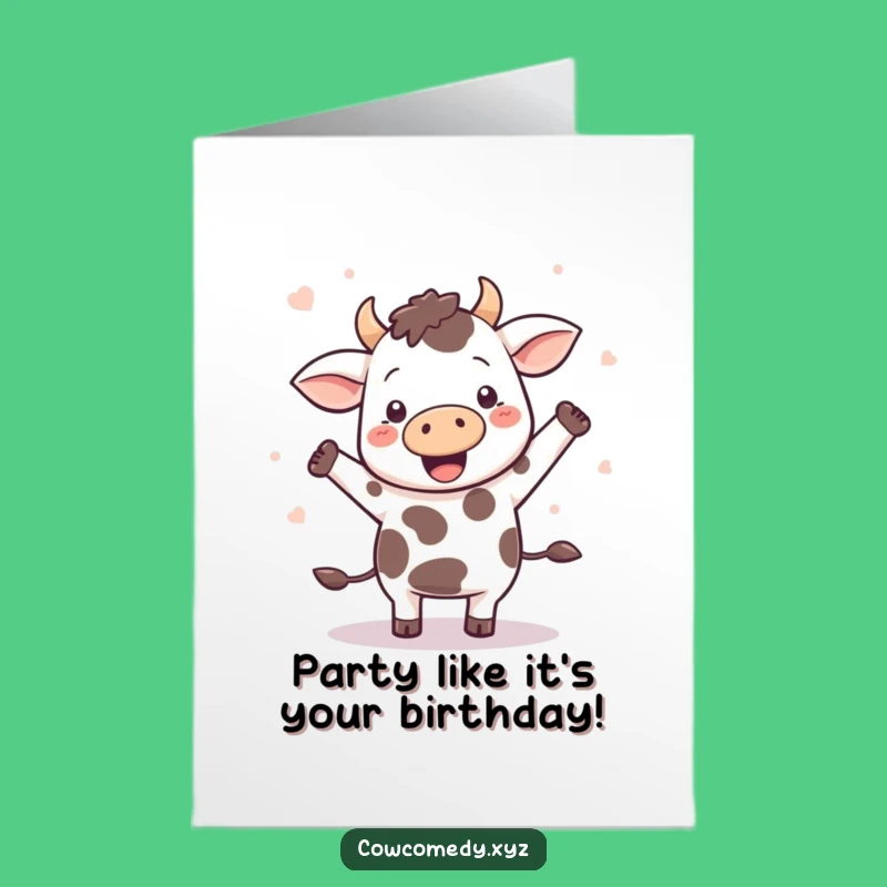 Free Printable Kawaii Cow Birthday Card: Dancing Spots Funny Downloadable Gift