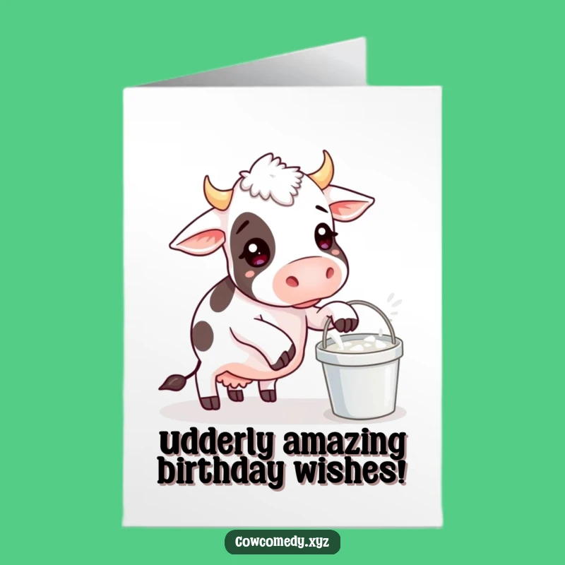 Free Printable Birthday Card: Funny Cow Balancing Milk, Hilarious Downloadable Gift