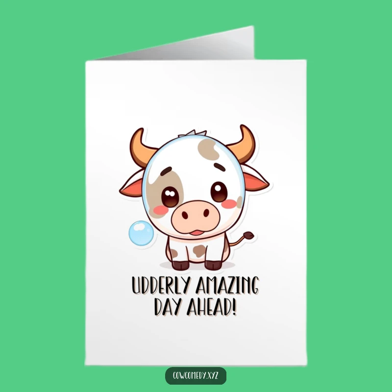 Funny Free Printable Birthday Card: Surprised Kawaii Cow, Perfect Humorous Downloadable Gift