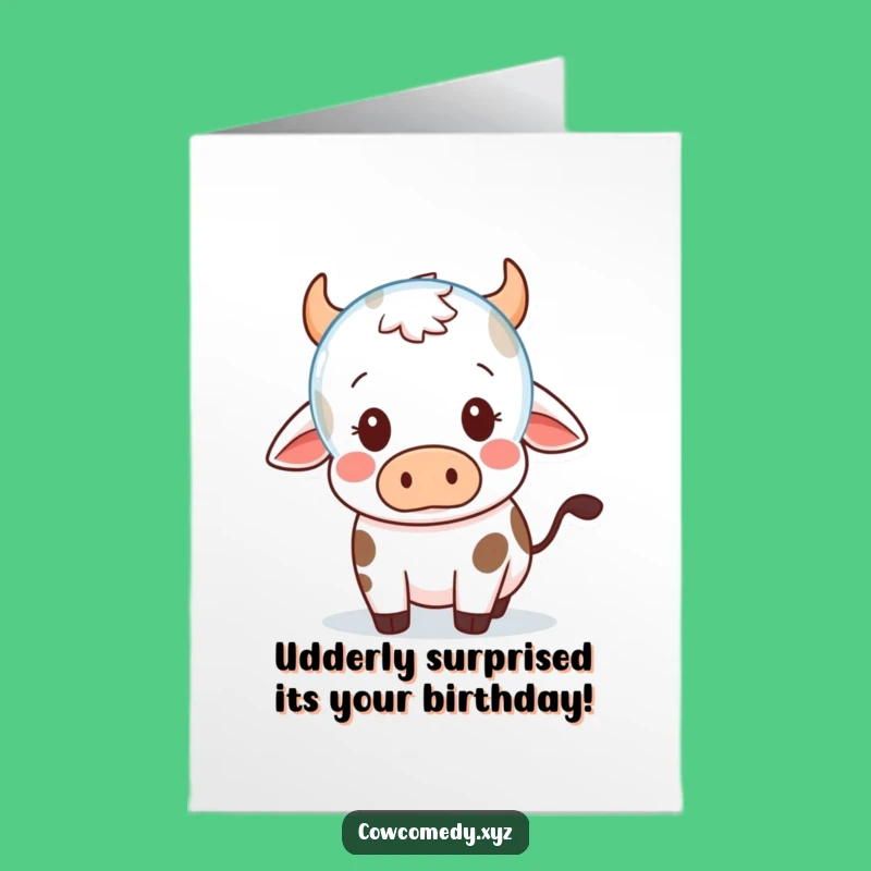 Funny Free Printable Birthday Card: Surprised Kawaii Cow Bubble