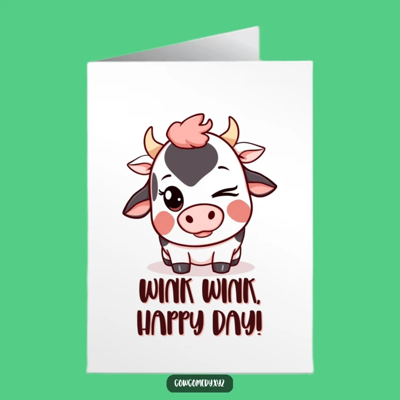 Free Printable Birthday Card: Winking Kawaii Cow, Mischievous Downloadable Gift for Fun