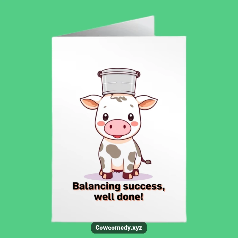 Free Printable Balancing Cow Congrats Card: Milk Pail Funny Downloadable