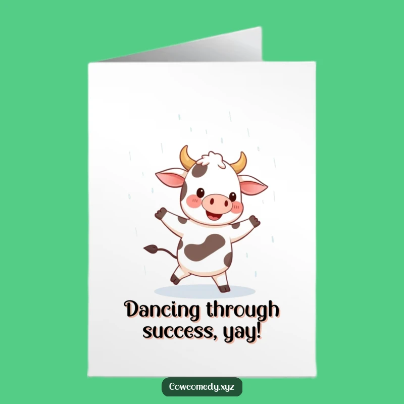 Free Printable Cow Congrats Card: Dancing in Rain Funny Downloadable Gift
