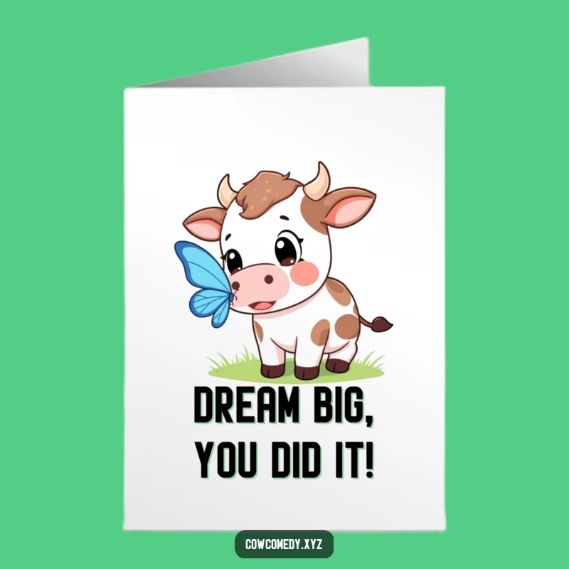 Free Printable Congrats Card: Kawaii Cow's Pursuit of Joy! Downloadable DIY Gift.