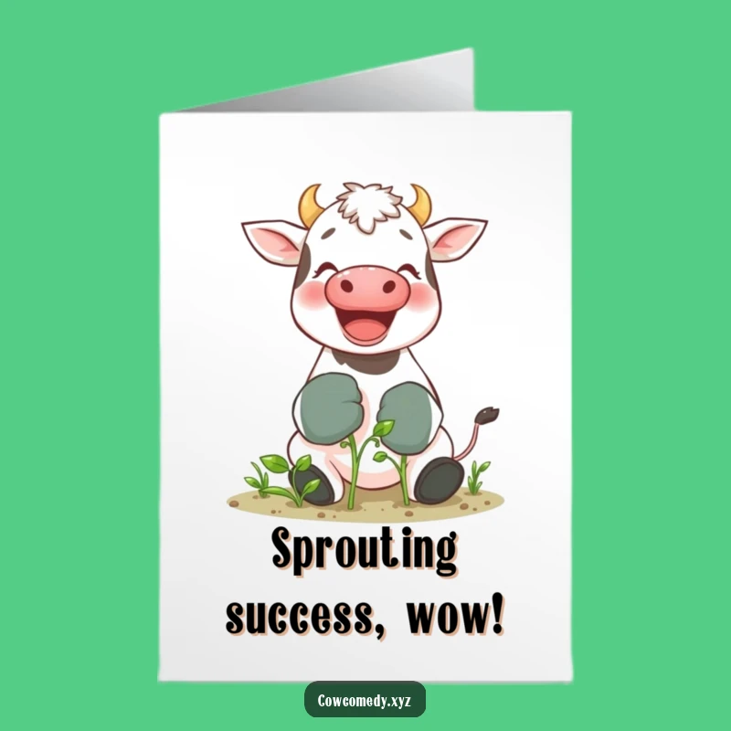 Free Printable Congrats Card: Cow Gardener Success - Funny Downloadable Gift